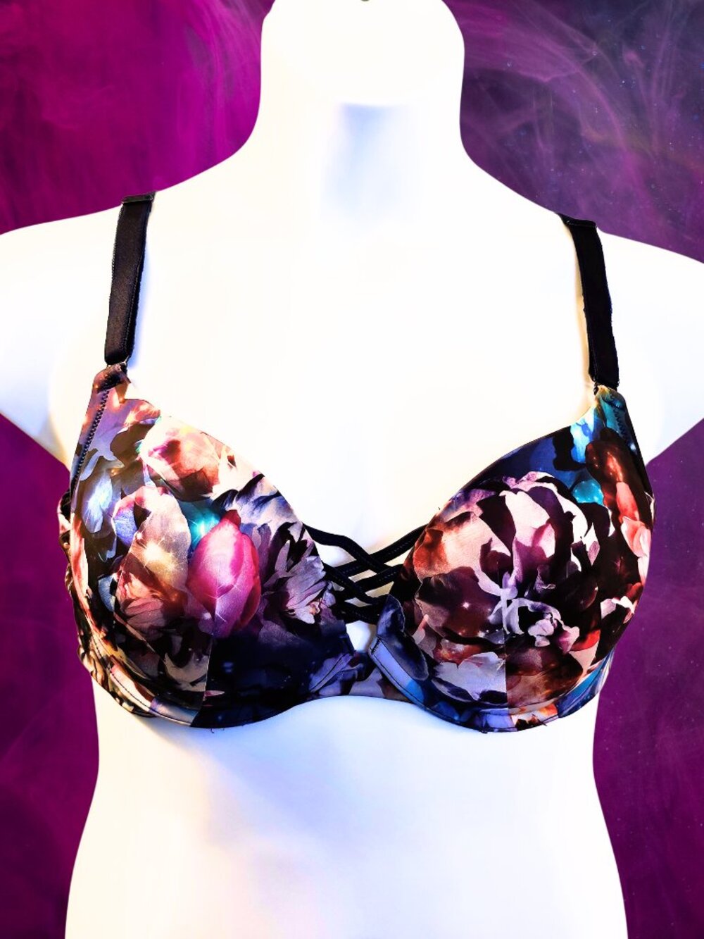 Torrid Floral Push Up Underwire Bra 40C Multicolor Padded Crisscross Front
